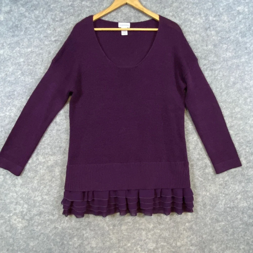 Soft Surroundings Women's Purple‎ Wool Blend Knit Ruffle Bottom Sweater Size L